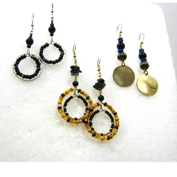 Set of Handcrafted Glass BOHO style Glass Beaded Drop Hoop Earrings 2.5in - Picture 1 of 8